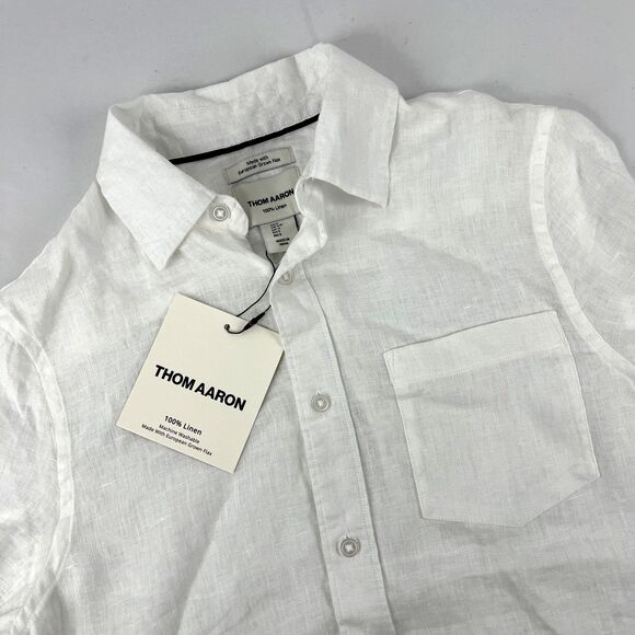 New Mens Thom Aaron 100% Linen Short Sleeve Button Up Shirt Sz Small NWT White - Picture 1 of 7